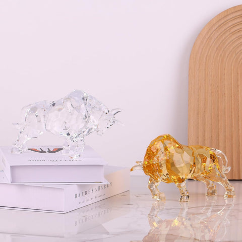 Bull Statue Feng Shui Wall Street Bull Statue, Stock Market Charging Bull Sculpture Office Desk Decorative, Gold Bull Figurines for Tv Stand Knick Knacks Home Decor for Shelves para