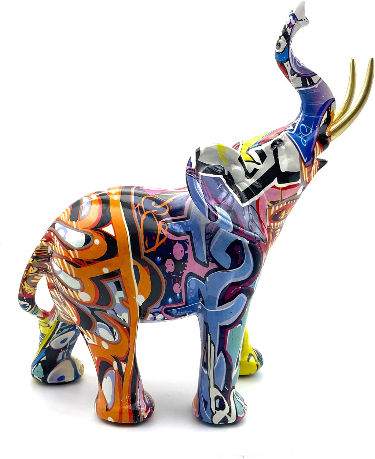 Colorful Art Elephant Statue Sculpture Figurine Collectible Gift Idea Home Decor Desktop Decoration (Large)