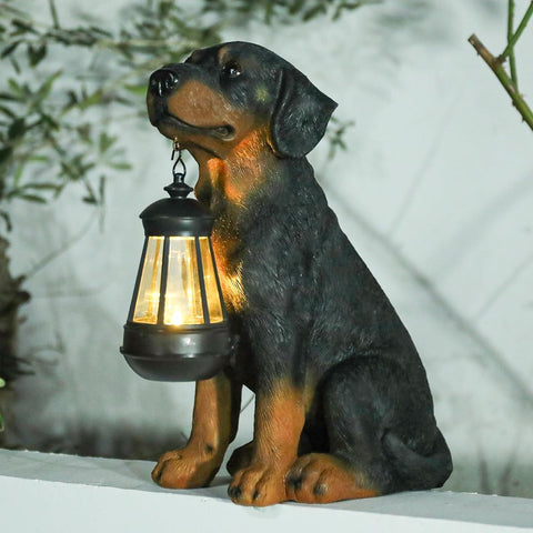 Garden Dog Statues Outdoor Decor, 13" Solar Powered LED Lights Outdoor Statue Garden Decorations Puppy Figurine for Patio, Lawn, Yard Art Decoration, Housewarming Garden Gift