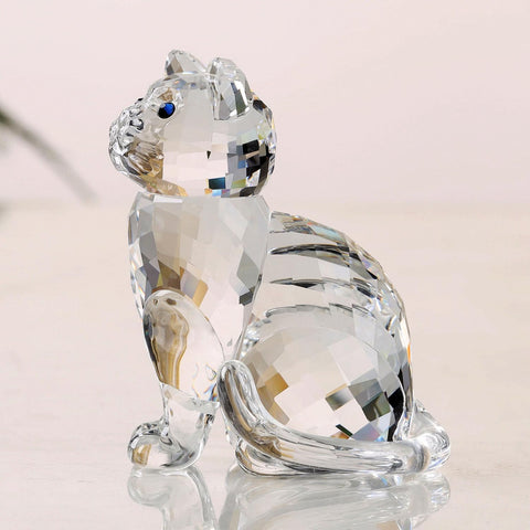 Crystal Cat Realistic Animal Kitten Art Figurine Collection Table top Ornament Statue Home Decor (White)