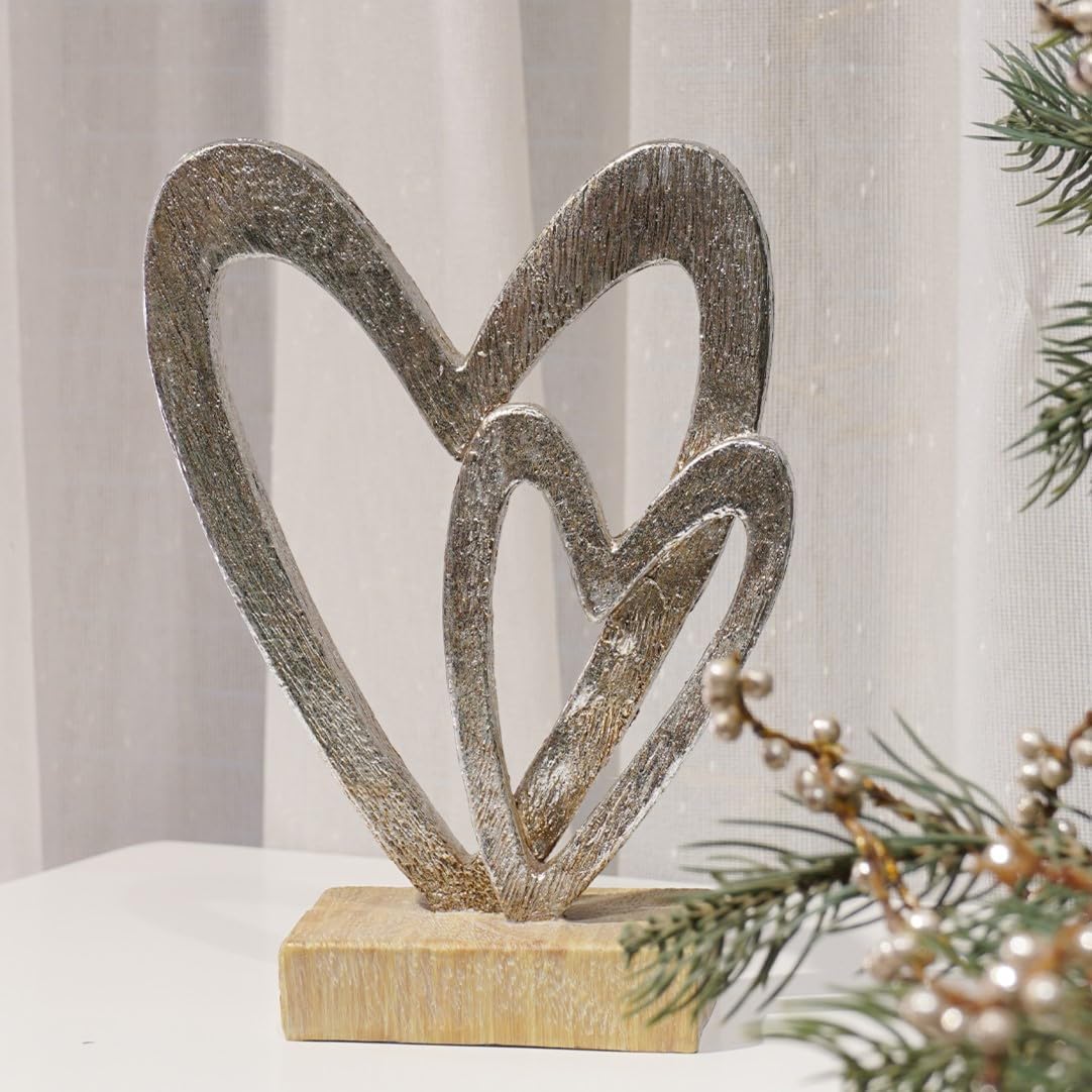 Guichifun Couple Gifts Modern Farmhouse Decor - Valentines Day Decor Resin Heart Sculpture Home Love Statue for Husband Wife Mother Father Wedding Romantic Gifts 5 X 2.25 X 6.5 Inch