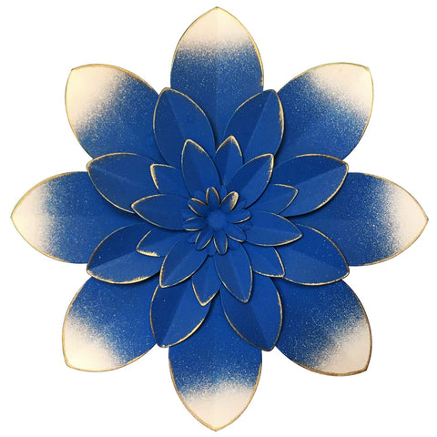 Blue Metal Flower Wall Art Decor, 9.5“ Rustic Modern Floral Sculpture, Distressed Hanging Home Decoration Accent Artworks for Indoor Bedroom Living Room Office Outdoor Garden Patio