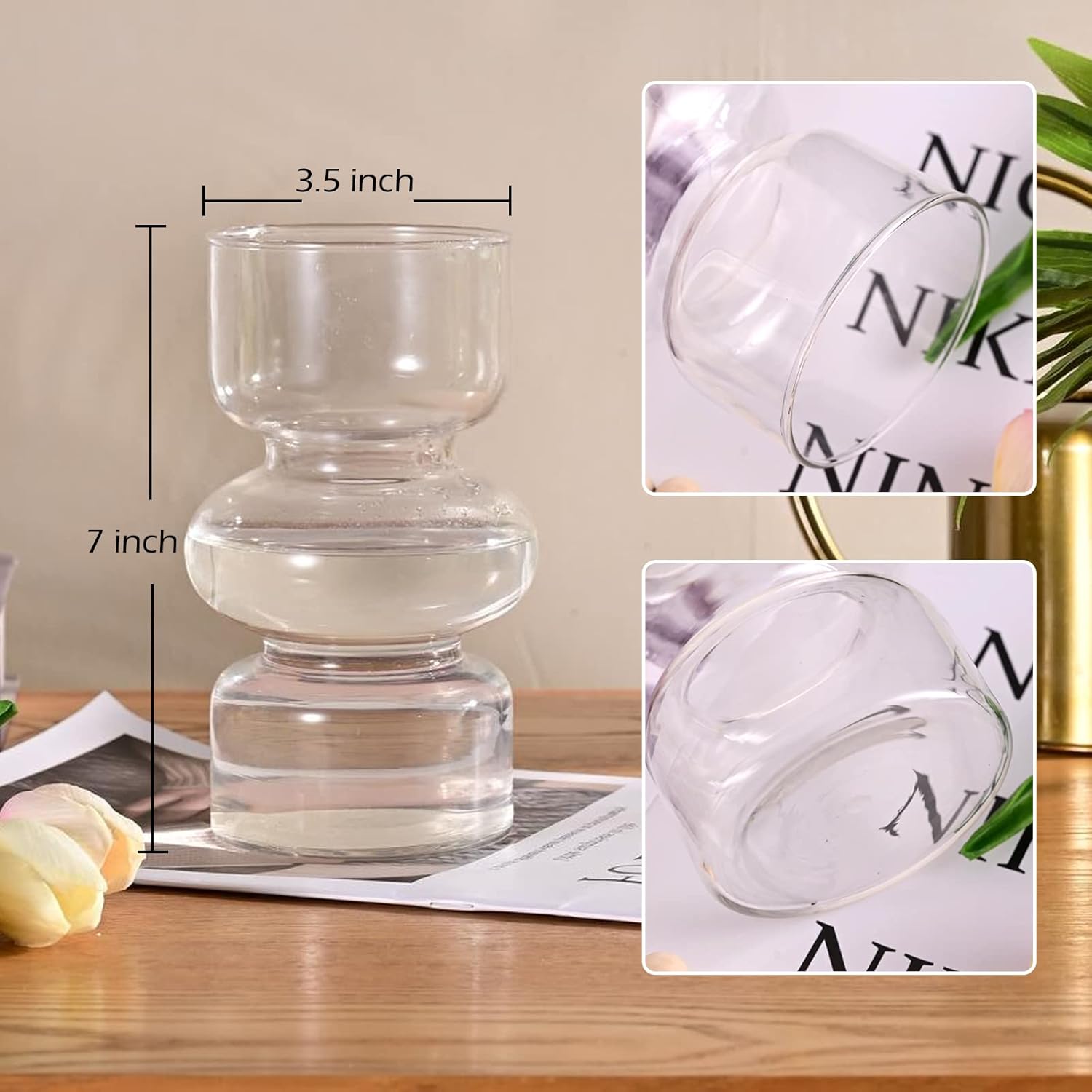 7 inch Clear Glass Flower Vases for Centerpiece Table Home Indoor Desk Decor,Ins Modern Boho Style Vase for Wedding Housewarming Gift