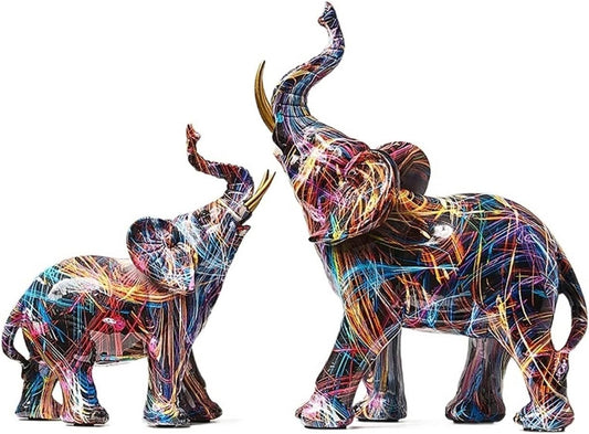 Color Elephant Sculpture Resin Animal Statue Living Room Ornament Modern Art Graffiti Home Decor Figurines for Interior (Color : Height-26CM) 1222