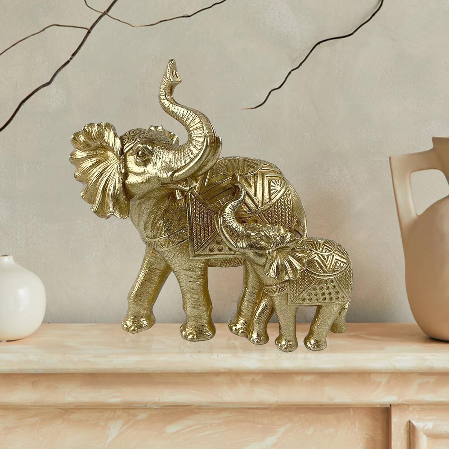 Elephant Statue for Home Decor Gold 9.2IN,Elephant Statues for Table Deskr-Elephant Decor for Living Room-Indoor Elephant Gift for Relaxation Meditation or Shrine