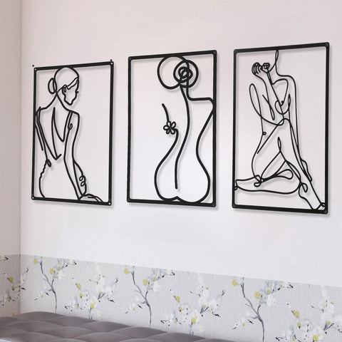 CHENGU 3 Pieces Metal Minimalist Abstract Woman Wall Art Line Drawing Wall Art Decor Single Line Female Home Hanging for Kitchen Bathroom Living Room(Artistic Body)