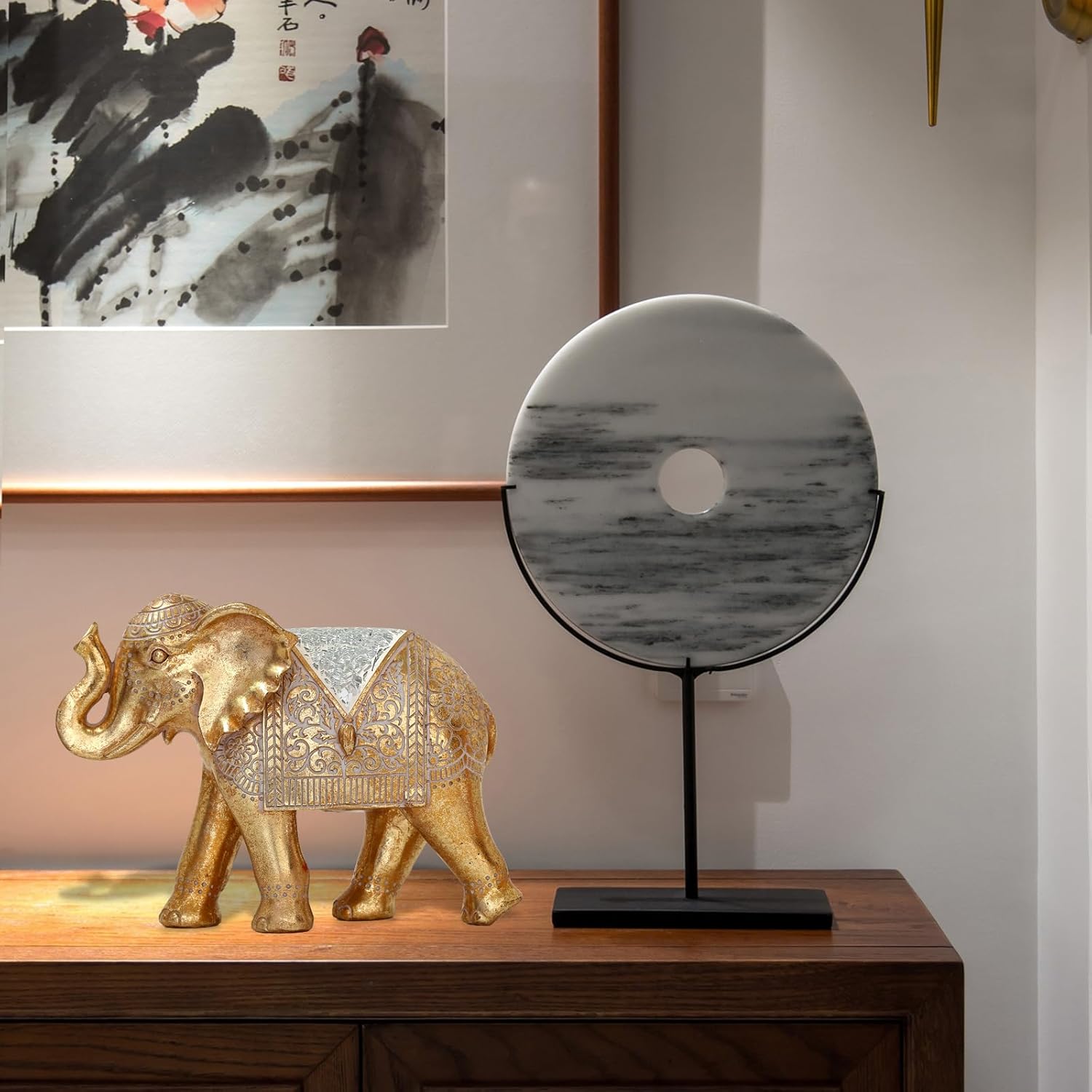 Elephant Statue for Home Decor Gold 9.2IN,Elephant Statues for Table Deskr-Elephant Decor for Living Room-Indoor Elephant Gift for Relaxation Meditation or Shrine