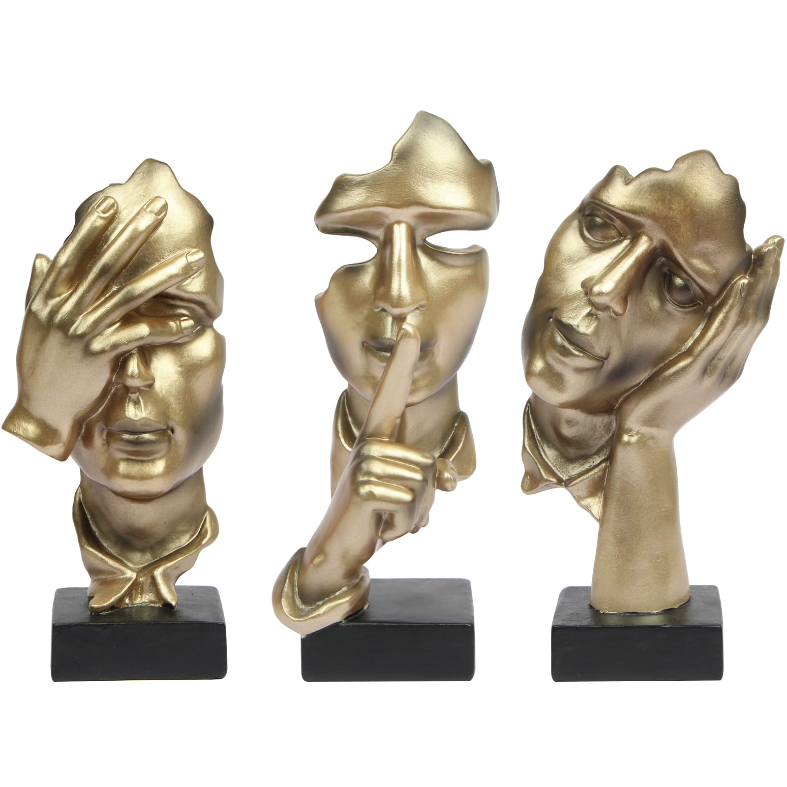 3 Pcs Thinker Statue, Silence is Gold Abstract Art Figurine, No Hear No See No Speak Modern Home Resin Sculptures Decorative Objects Decor for Home Office Bookshelf Desktop(Black) (A-41)