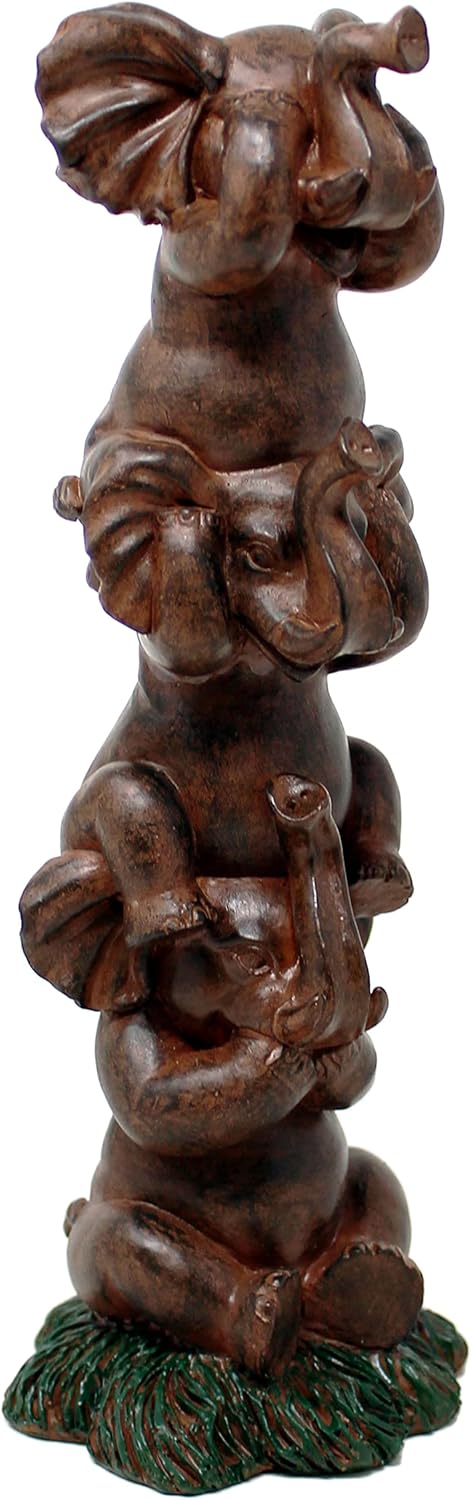 See Hear Speak No Evil Elephants Totem Statue 9" Tall Jungle Safari Wildlife Acrobatic Elephants Figurine Decor Sculpture Pole Resin Home Decorative Accent