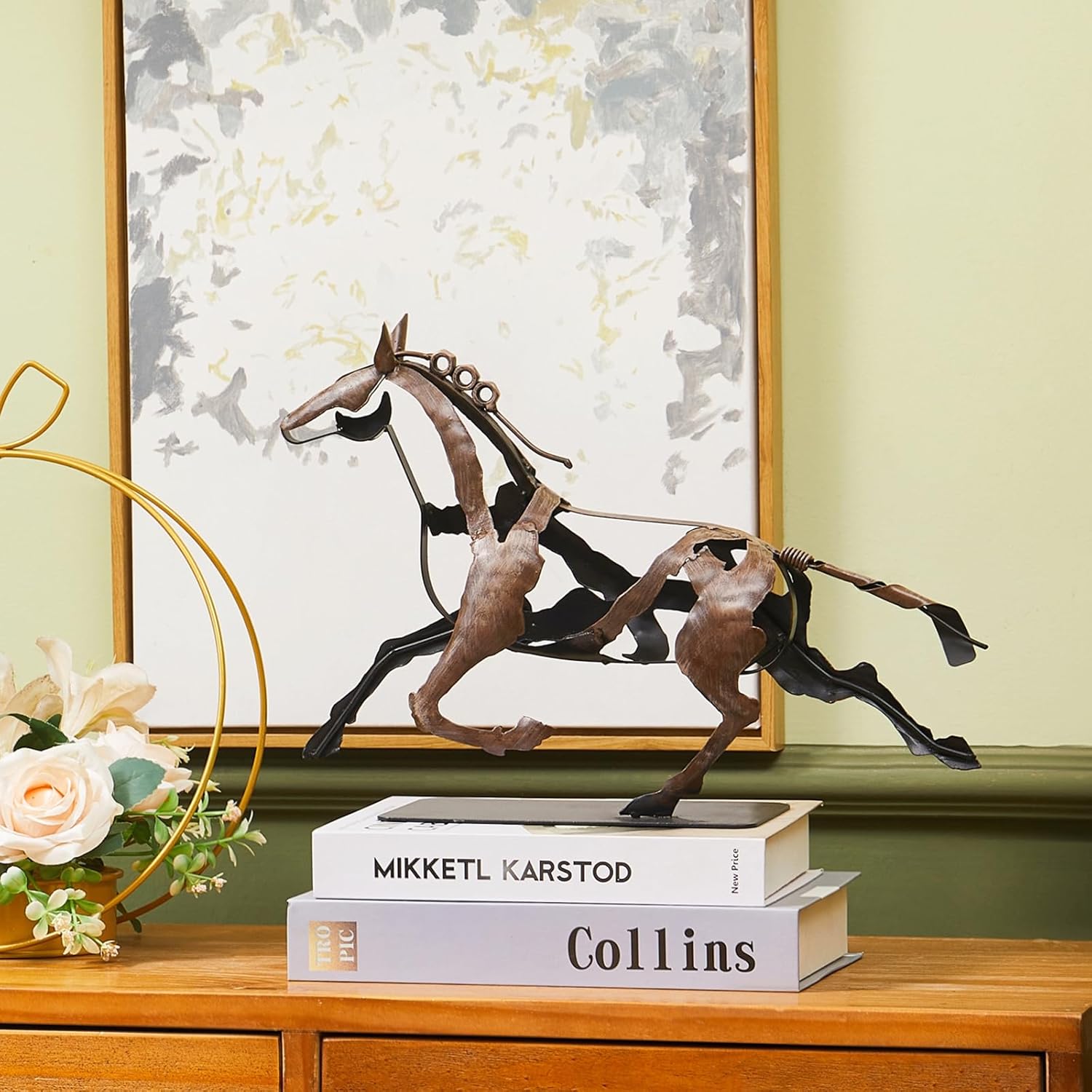 Running Horse Sculpture Western Decor, Handmade Metal Horse Statue Home Decor, Rustic Animal Statue Gifts for Women (Black)