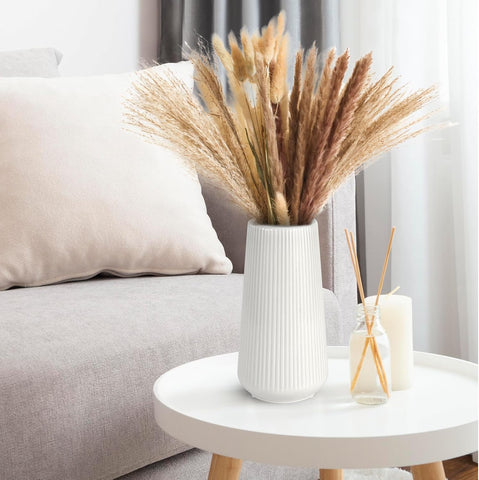 White Ceramic Vase, GUKJOB Small Cute Flower Vase for Pampas Grass, Home, Living Room, Dining Table, Farmhouse, Office Decor, Bedroom, Table, and Kitchen Shelf (White)