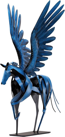 Horse Statue Décor Artwork, 24" H Handmade Metal Pegasus Greek Flying Horse Sculpture, Hand-Painted Animal Figurines for Home Living Room Office (Brown with Wings)