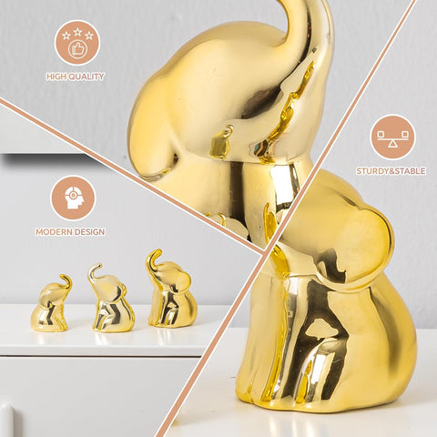 Set of 3 Cute Gold Elephant Statues, Small Decorative Accents for Shelves, Livingroom and Bedroom - Gifts for Lover, Family (Gold)