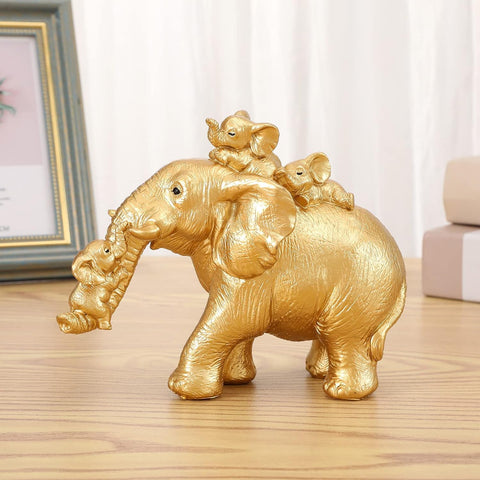 Good Luck Elephant Figurines Home Décor Elephant Carries Two Calves on Its Back Statue Décor for Shelf Good Gifts for Women Decoration for Living Room, Bedroom, Office