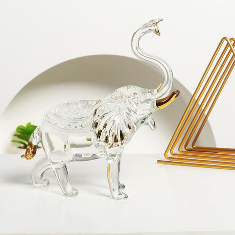 Handcrafted Unique Glass Elephant Statue - Elegant Elephant Figurines for Home Decor Holiday Party Crystal Gifts (7.5IN)