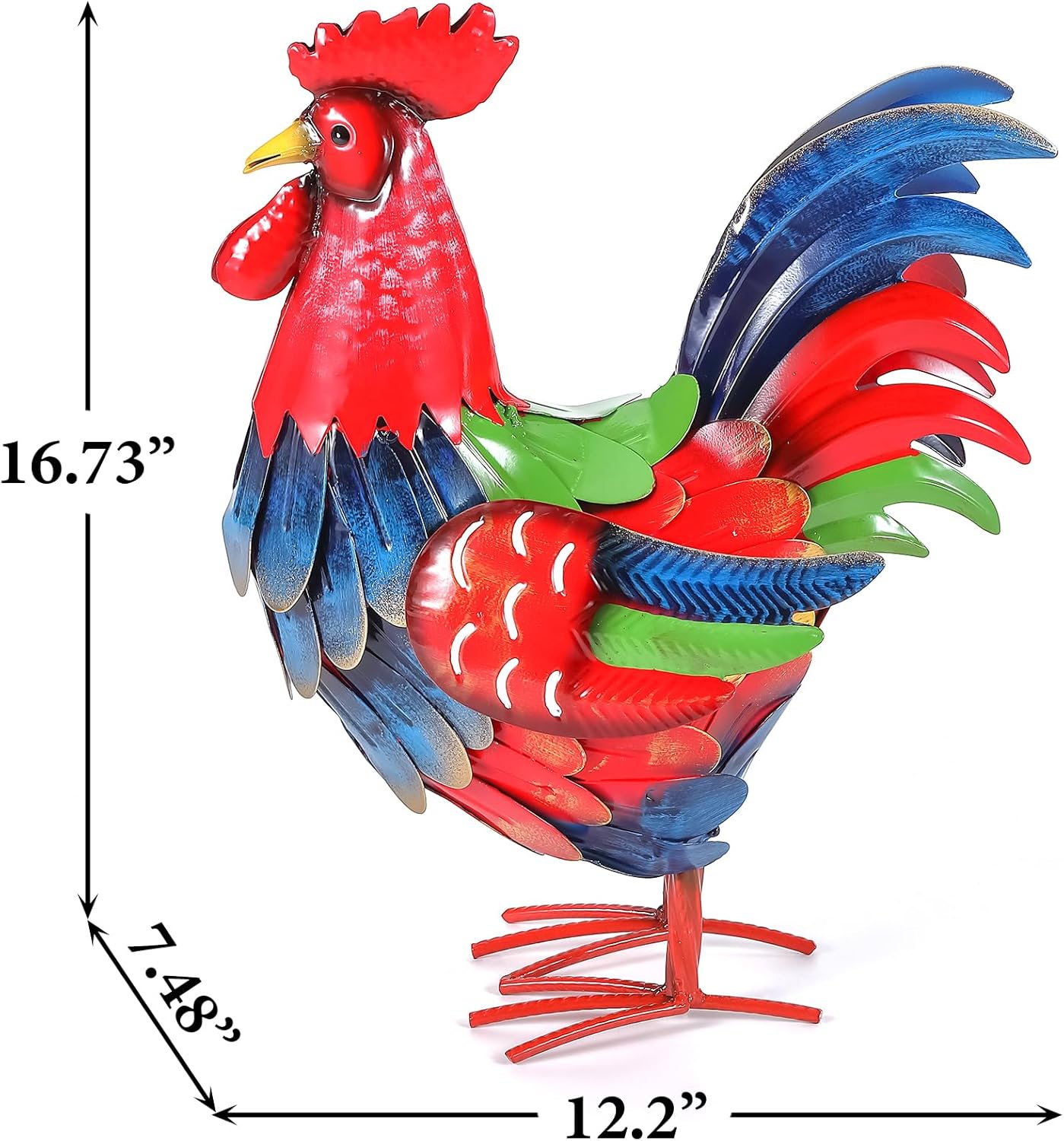 Metal Rooster Yard Decor, 16" Metal Chicken Yard Art, Garden Rooster Statues & Sculpture, Farmhouse Lawn Iron Chicken Figurines, Rooster Animal Decoration for Patio Backyard Home Kitchen