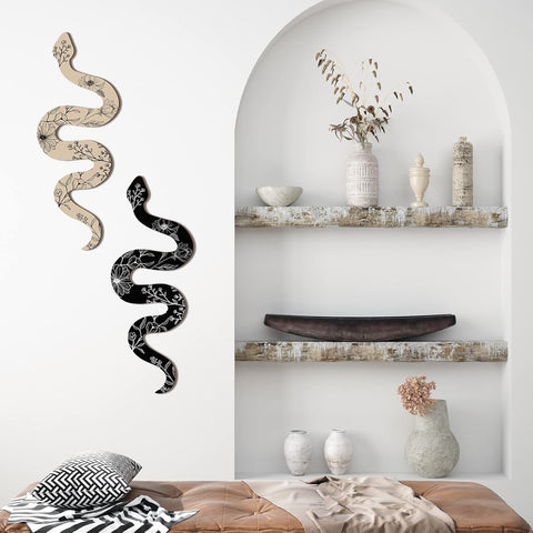 Gerrii Set of 2 Earthy Room Wall Decor Boho Witchy Wooden Snake Decor Natural Aesthetic Wall Hanging Boho Art for Apartment Bedroom Living Room(Crawl)