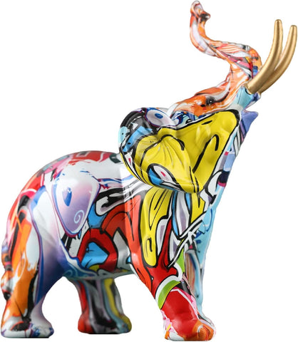 Elephant Decor Creativity Graffiti Elephant Figurines, Resin Colorful Elephant Statues Home Decor Art Elephant Statue, Suitable for Filling Space Decor in The Living Room, Bedroom, Office