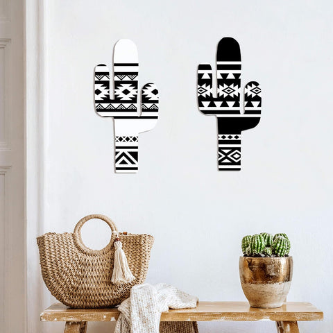 Putuo Decor Aztec Cactus Wall Decor Set of 2, Western Wooden Home Decor, Farmhouse Rome Decor for Living Room, Bedroom, Kitchen, Office, Southwest Black White Wall Art