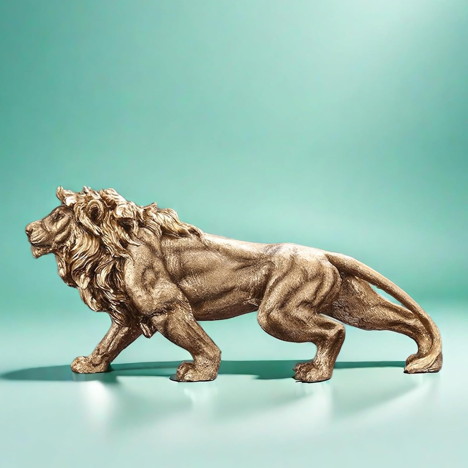 FUNSXBUG 14 Inch Resin Lion Statue Sculpture Figurines Animal Collectible Figurine Gift Idea Home Desktop Decoration Gold