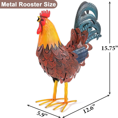 Metal Rooster Yard Decor, 16" Metal Chicken Yard Art, Garden Rooster Statues & Sculpture, Farmhouse Lawn Iron Chicken Figurines, Rooster Animal Decoration for Patio Backyard Home Kitchen