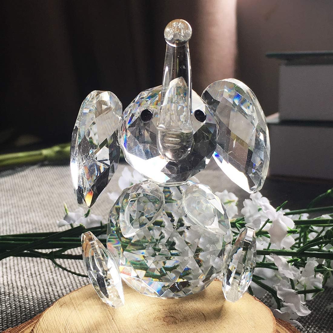 Cute Elephant Figurine Collection Cut Glass Ornament Statue Animal Collectible