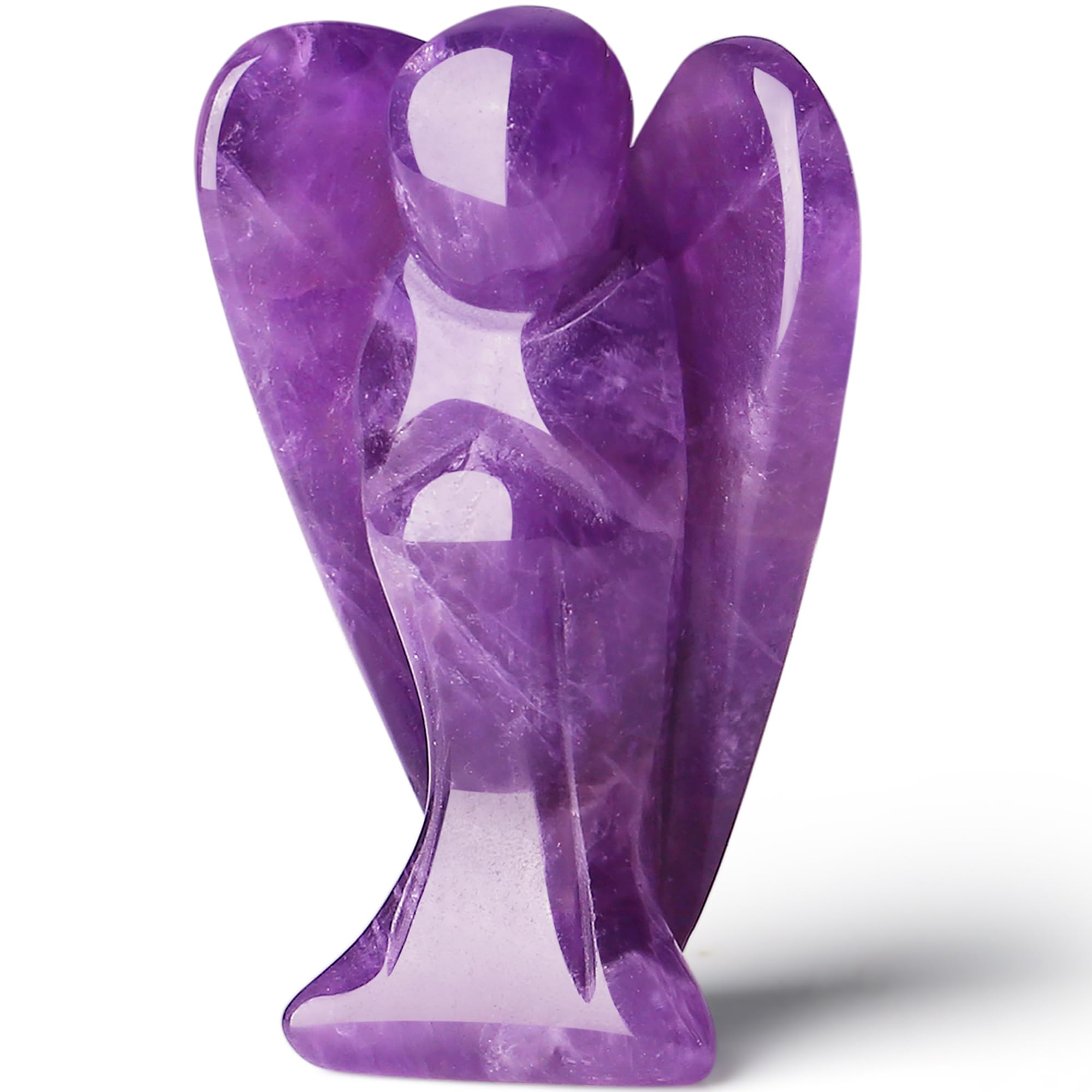 QINJIEJIE Amethyst Crystal Angel Crystals Healing Stones Guardian Angel Statue Pocket Gemstone Purple Decor Polished Peace Cute Carved Angel Figurine Spiritual Meditation for Women Men Love Gift