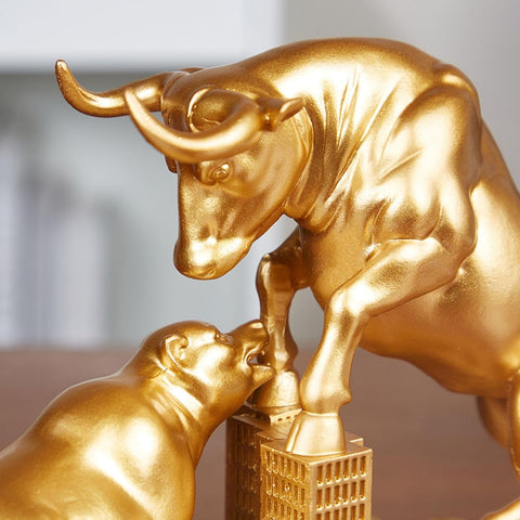 Bull and Bear Statue Wall Street Bull Statue - Ideal Stock Market Gift for Men Office Decoration Wall Street Bull Vs Bear Home Décor Stock Market,Bronze