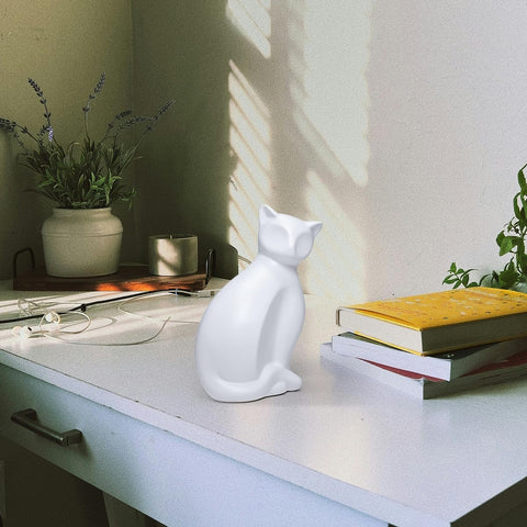 Minimalist Ceramic Lucky Cat Statue Living Room Desk Animal Figurine Decoration, White