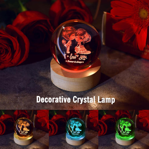 3D Cat Themed Gifts for Women Decor for Cat Lovers Cat Mom Crystal Ball Cat Related Sympathy Presents with Wooden Light Base