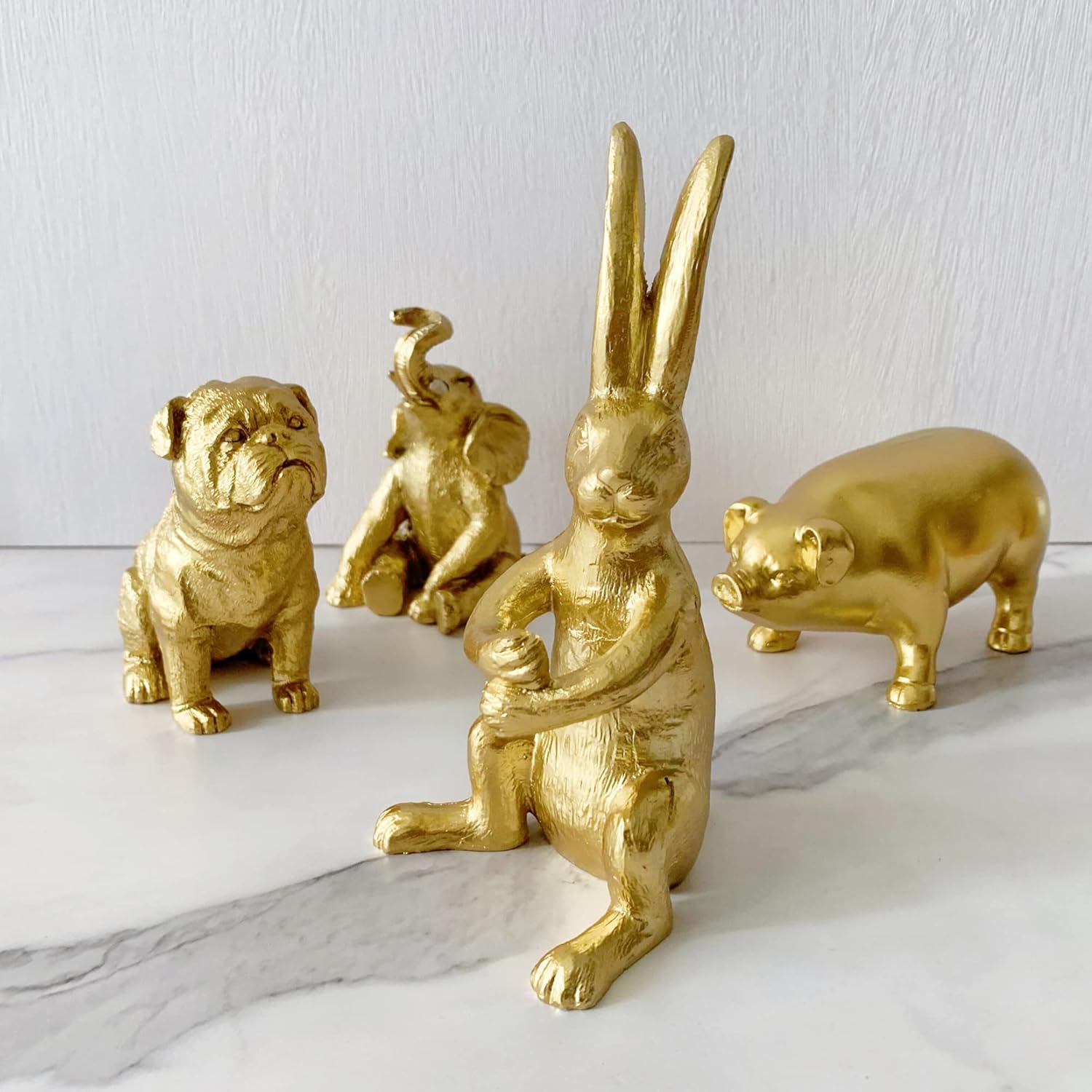 Golden Dog Statue, Animal Figurine Home Decor, Dog Sculpture for Home Office Desktop Bookshelf