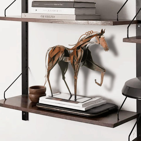 Handmade Horse Statue - Unique Rustic Decor for Office & Home - Hand-Painted Metal Sculpture - Perfect Handicraft Gift for Horse Lovers (Blue)