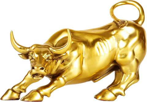 Brass Bull Figurine -Wall Street Bull Art Decor, Bronze Bull/Cow/Ox Figure Statues and Sculptures Home Office Decor or Gift(with A Gift Box)