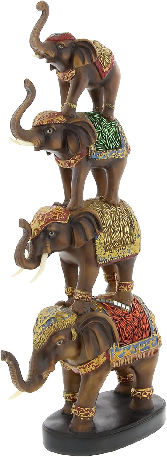 Polystone Elephant Decorative Sculpture Home Decor Statue, Accent Figurine 9" x 4" x 18", Brown