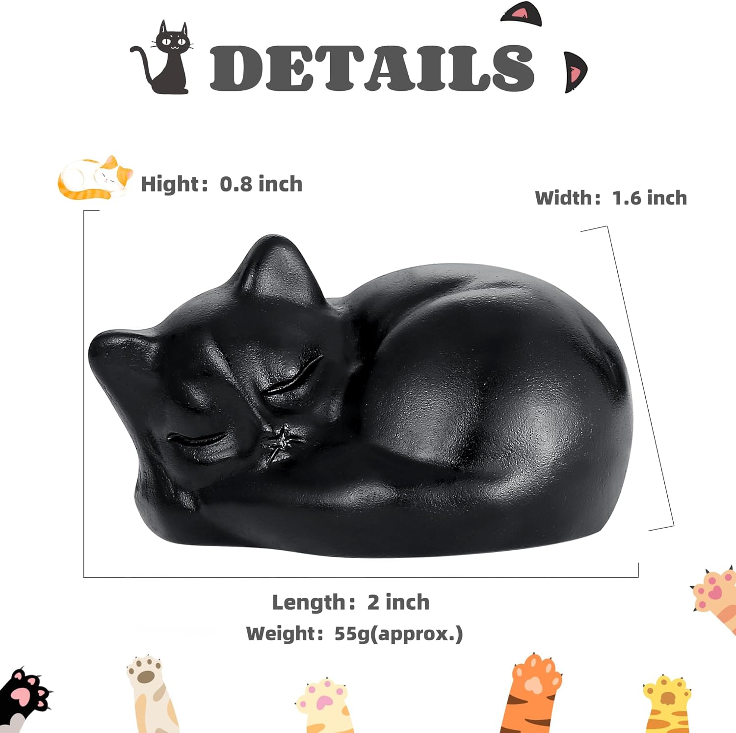 2" Cat Decors Statue Opal Moonstones Crystals Sleeping Cats Gemstone Hand-Carved Cute Animal Statues Figurines Home Office Desk Decor Lucky Energy Reiki Kitten Ornaments Gifts for Women Men