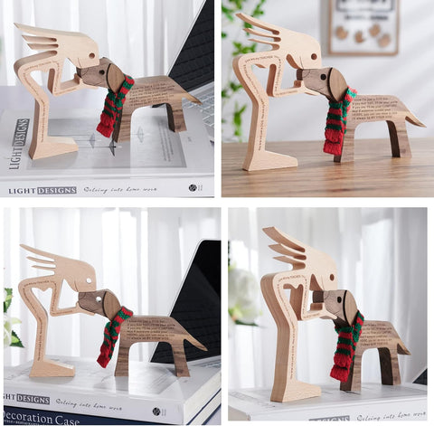 Small Living Room Decor Women and Dog Statue Wood Decorations for Home