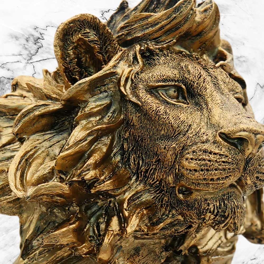 Large Modern King of Royal Lion Statue Golden Lion Head Collectible Figurine Decoration for Home Office Decor for Men Bookshelf Room Accessories Best Manly Lion King Gifts for Men 12.68" H