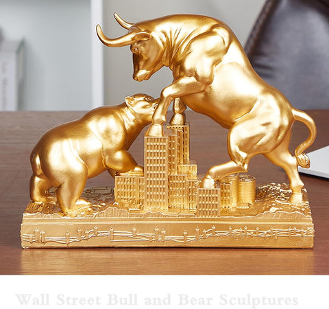 Bull and Bear Statue Wall Street Bull Statue - Ideal Stock Market Gift for Men Office Decoration Wall Street Bull Vs Bear Home Décor Stock Market,Bronze