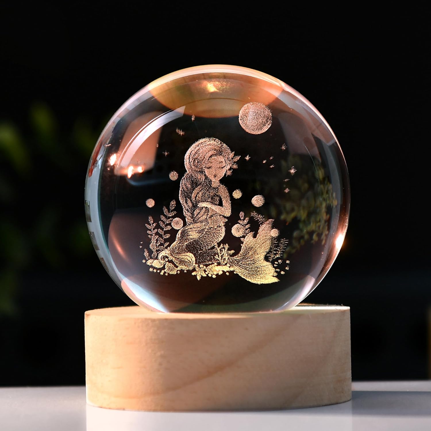 3D Cat Themed Gifts for Women Decor for Cat Lovers Cat Mom Crystal Ball Cat Related Sympathy Presents with Wooden Light Base