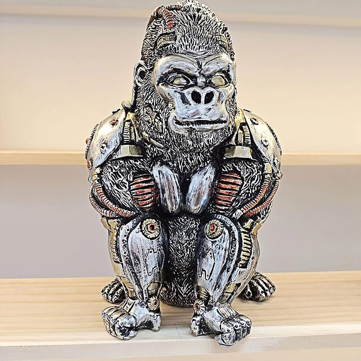 Gorilla Statue and Carved Sculpture Mechanical Punk Style Gorilla Statue Animal Statue Steampunk Modern Home Decor Resin Statue for Coffee Table, Living Room, Entrance, Shelf Decor (Gorilla)