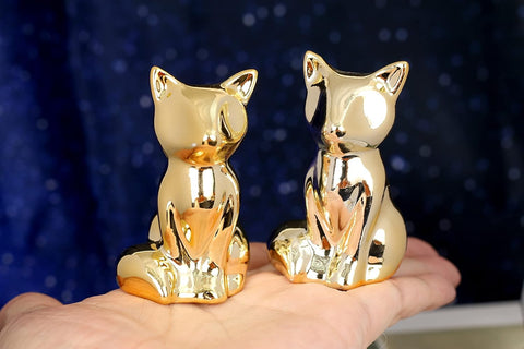 Small Animal Statue - Gold Cat Decor - Modern Style Ceramic Golden Cat Figurine - Home Decor Accents