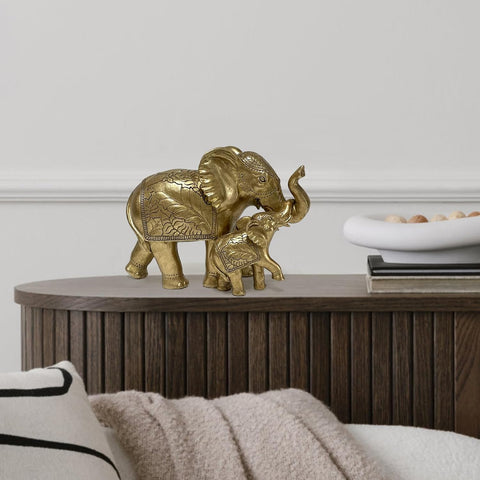 Elephant Statue for Home Decor Gold 9.2IN,Elephant Statues for Table Deskr-Elephant Decor for Living Room-Indoor Elephant Gift for Relaxation Meditation or Shrine