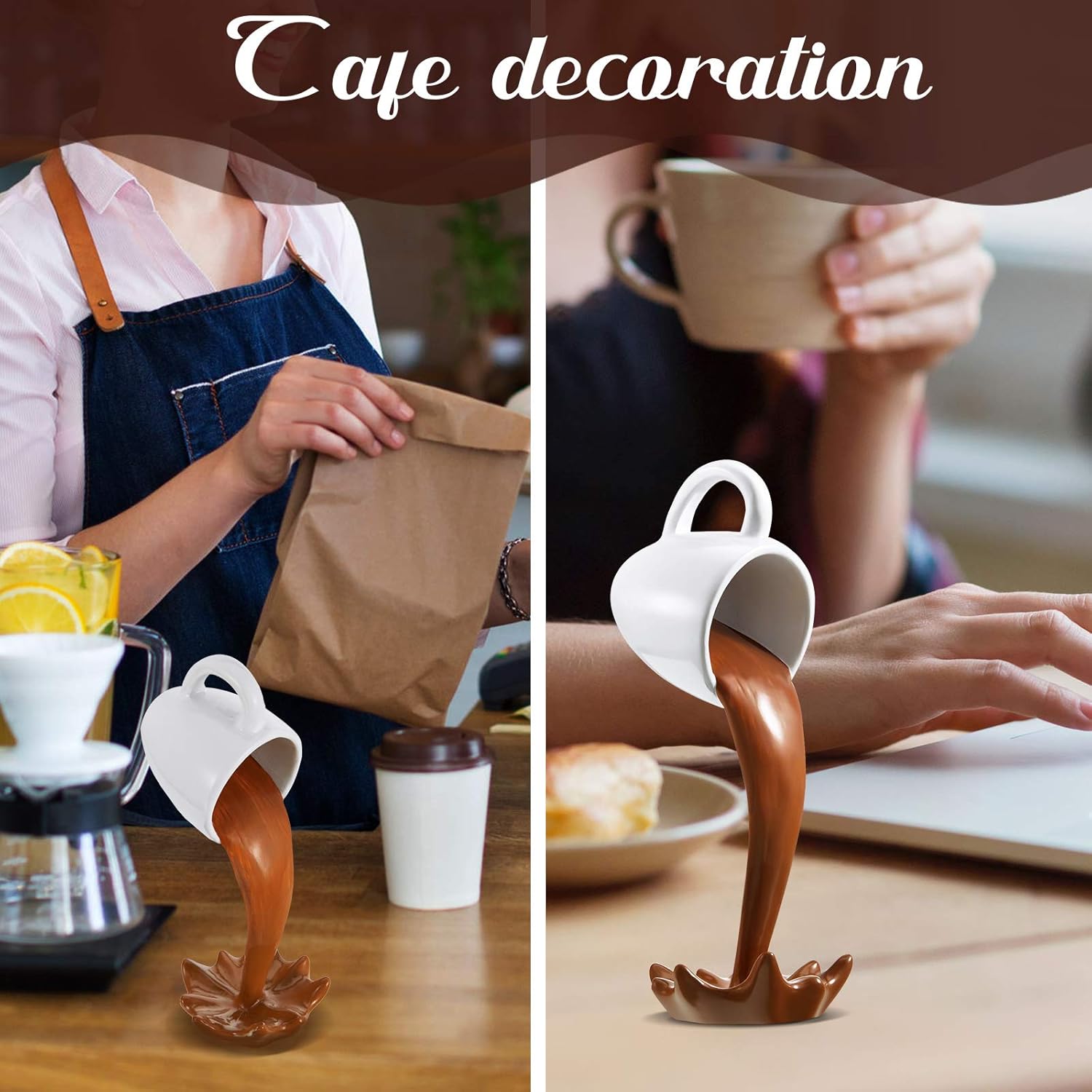 Jetec Floating Spilling Coffee Cup Magic Pouring Splash Coffee Mug Pouring Spilling Mugs Cafe Novelty Funny Cup Sculpture Art Decoration for Home Decor