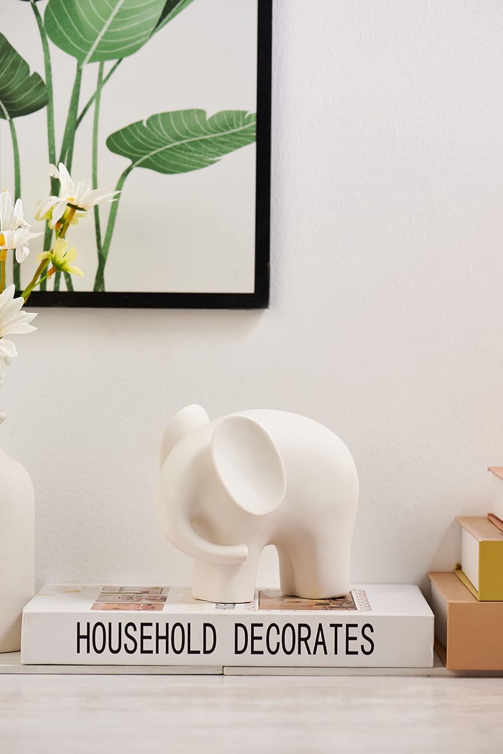 Modern Simple Ceramic White Elephant Living Room Home Office Decoration (Large White Elephant)