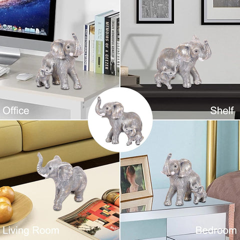 Cute Elephant Statue Home Décor Good Luck Elephant Carries Three Calves on Its Back Figurines Décor for Shelf Good Gifts for Women Decoration for Living Room, Bedroom, Office