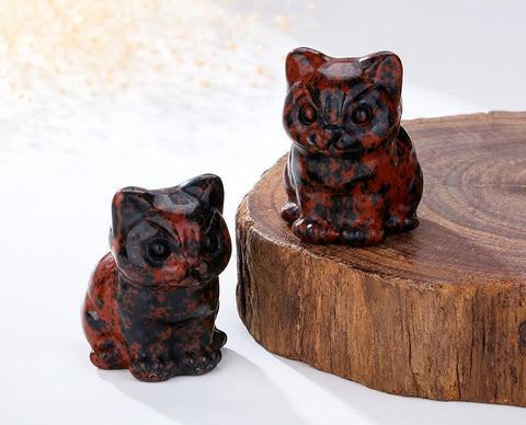 Cat Decor Black Obsidian Cat Crystal Figurines Crystals Gifts for Cat Lovers Men Women Lucky Cute Cat Statue for Room Desk Decor 1PC