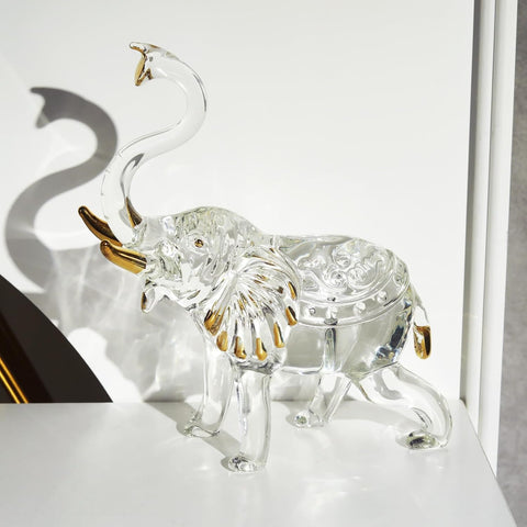 Handcrafted Unique Glass Elephant Statue - Elegant Elephant Figurines for Home Decor Holiday Party Crystal Gifts (7.5IN)