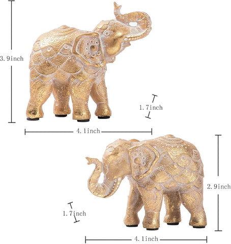 Elephant Statue for Home Decorations,Elephant Figurines with Trunk up,Elephant Decor for Shelf Shelves Table Living Room nightstand,African Elephants Gifts for Women Small Set of 2 Gold Color Accents