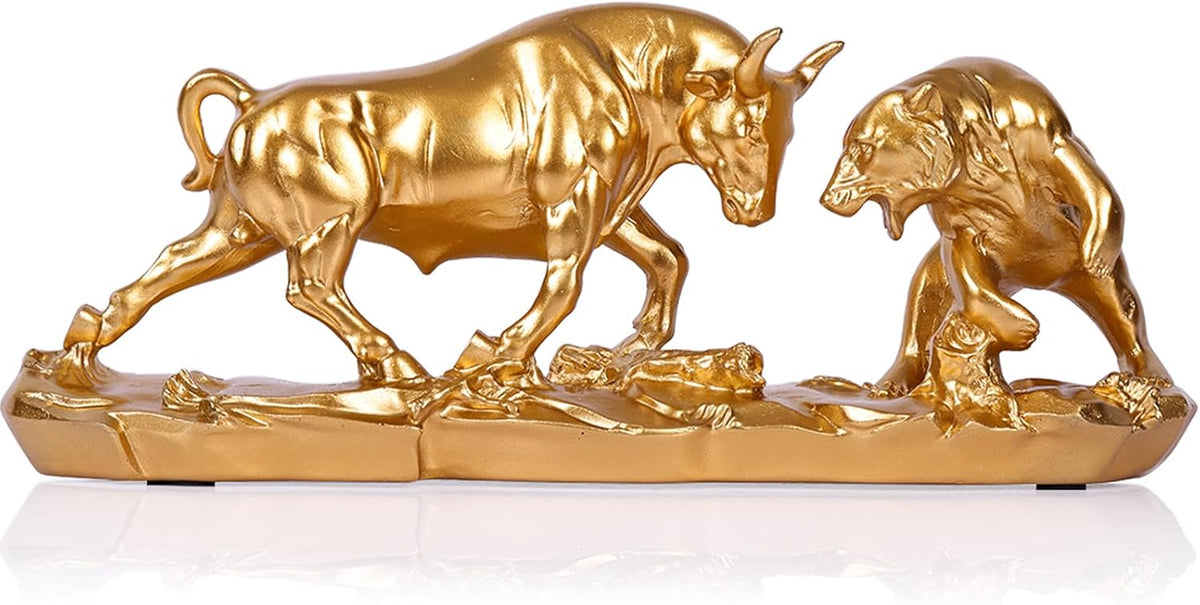 Resin Wall Street Bull Statue, Feng Shui Bull and Bear Decor for Stock Market, Men's Desk, Bookshelf, Living Room, Study, Gift