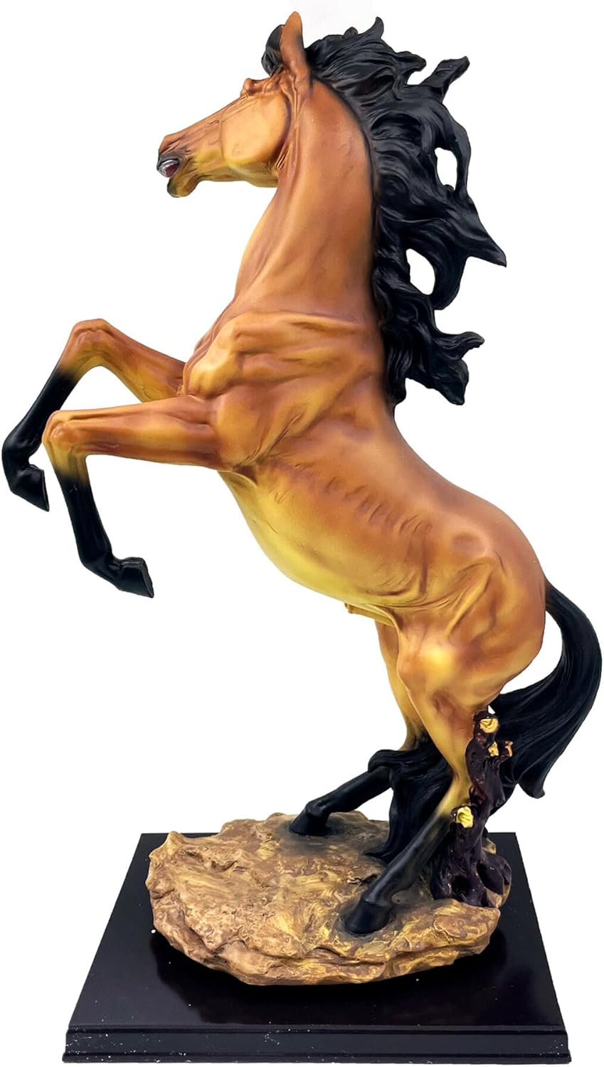 19 Inch Large Horse Statue Figurines - Resin Standing Fighting Horse Sculpture Home Office Decoration Tabletop Decor Ornaments (Brown)